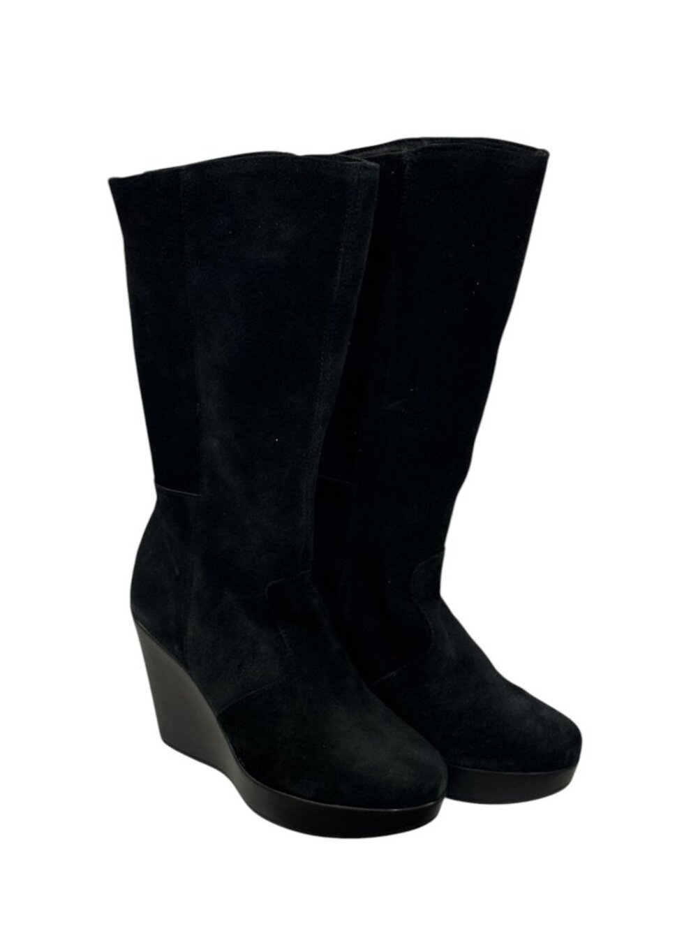 Cuple Women's Black Suede Wedge Knee-High Boots With Side Zipper Size 36